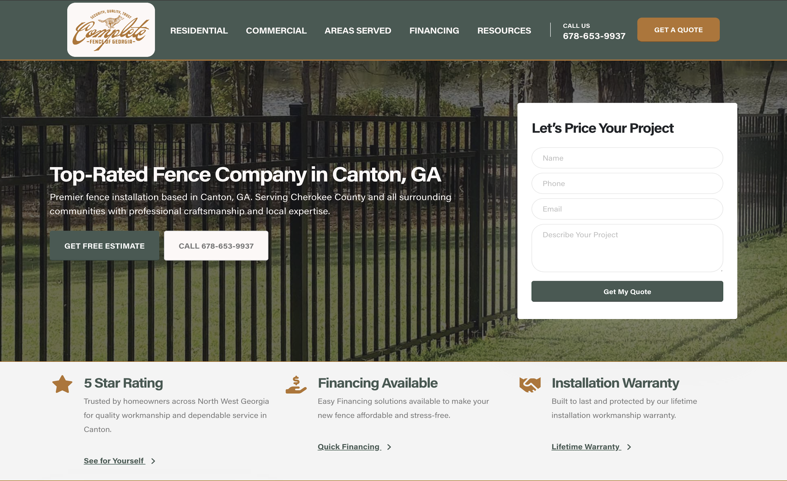 Complete Fence of Georgia homepage design