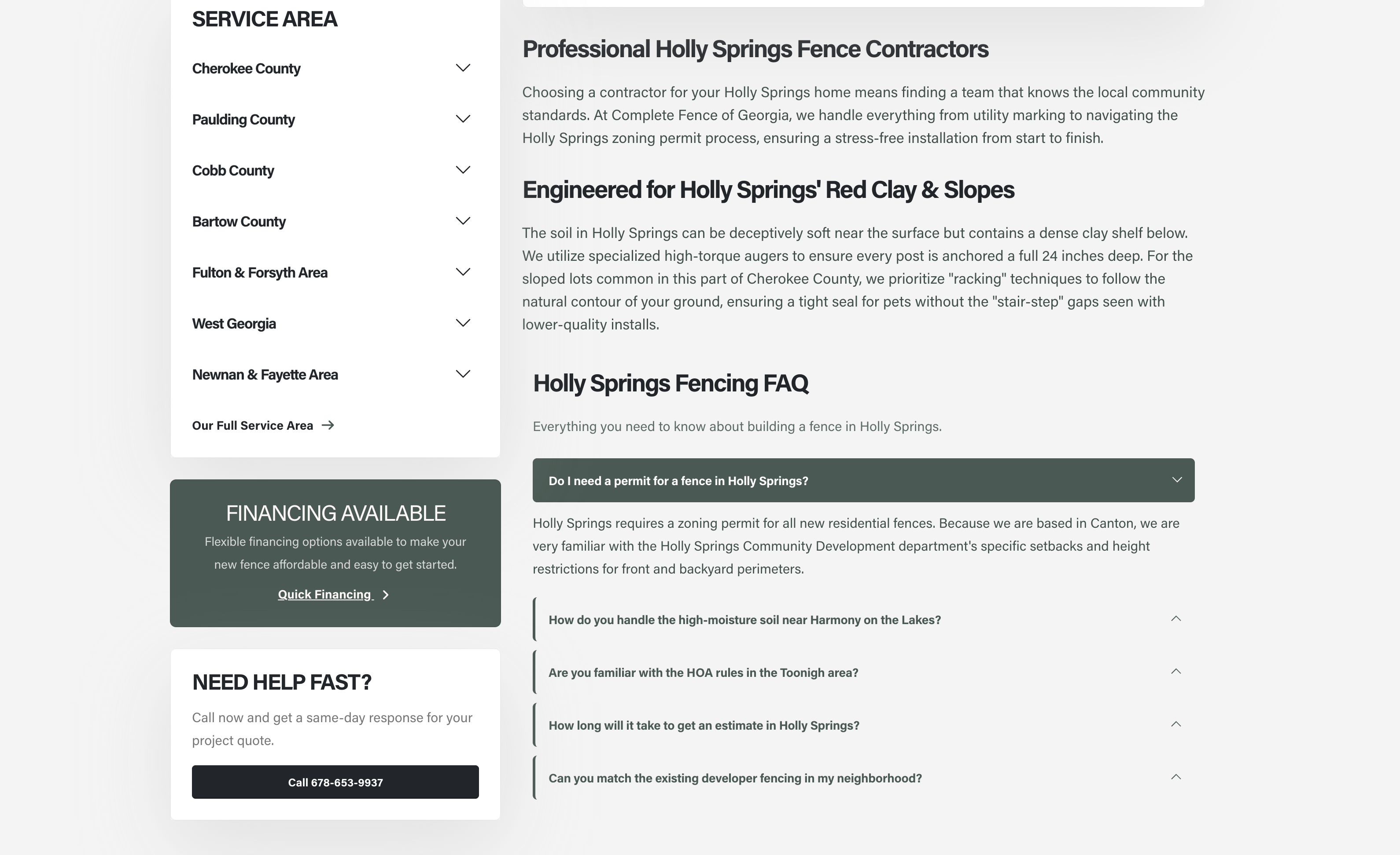 Complete Fence of Georgia local landing page design