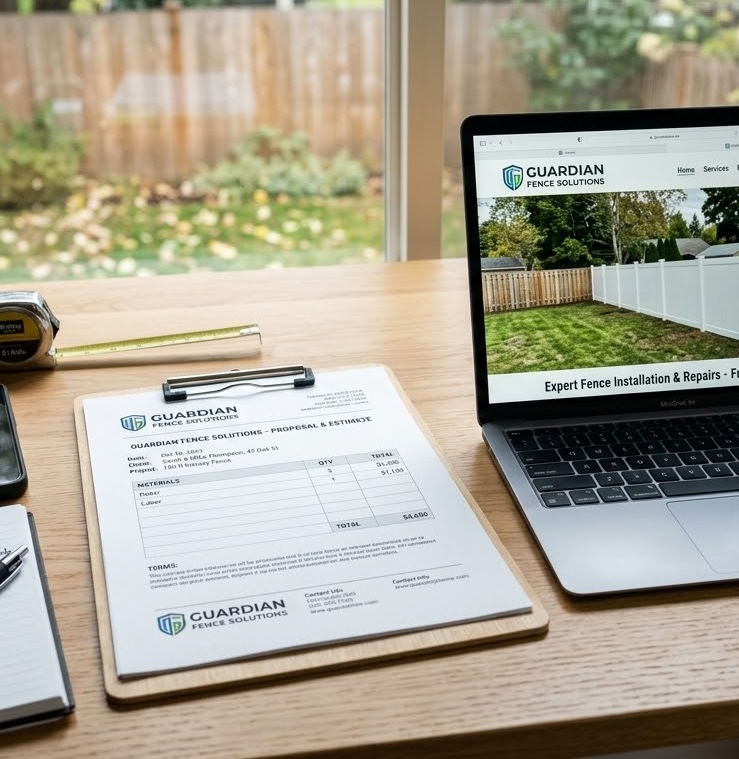 Fence contractor reviewing an estimate with a homeowner
