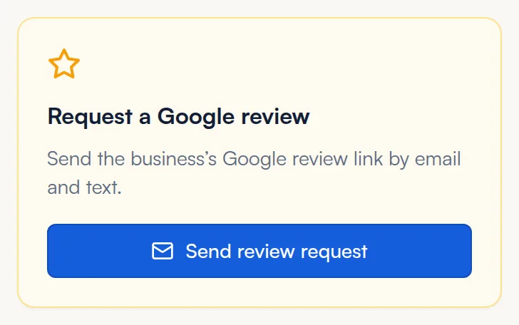 Request a Google review card with the Send review request button